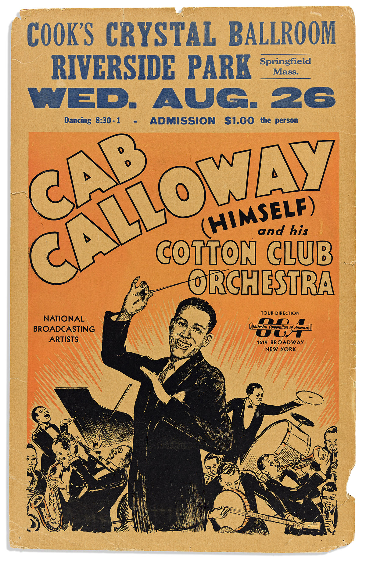 (ENTERTAINMENT--MUSIC.) Poster for an early appearance of Cab Calloway and his Cotton Club Orchestra.